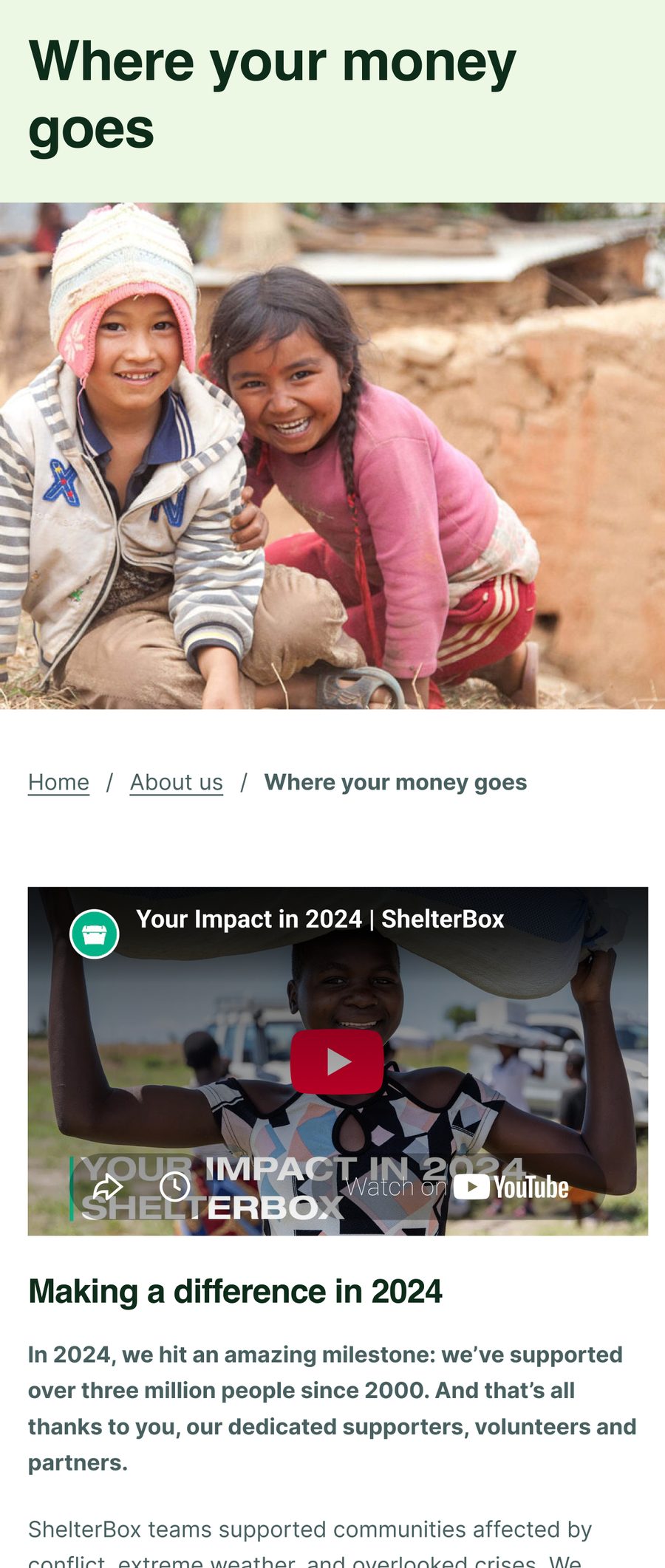ShelterBox — where your money goes